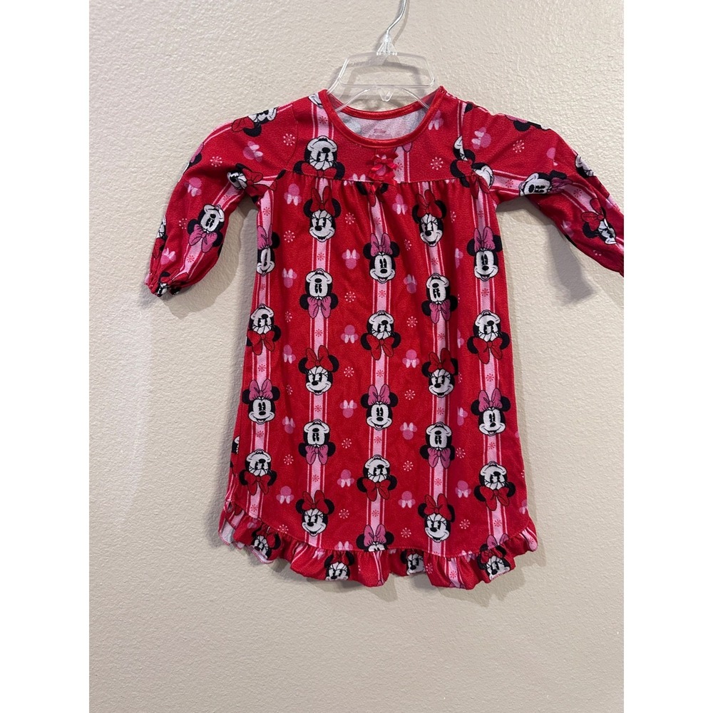 Disney Minnie Mouse Girls Red Print Long Sleeve Nightgown Size 2T